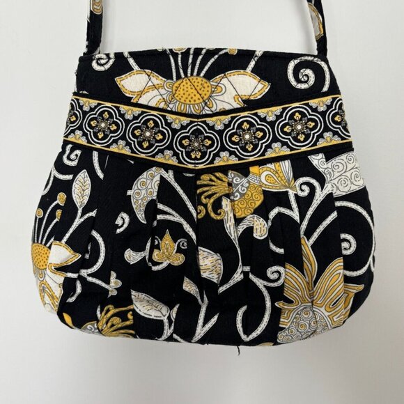 VERA BRADLEY Purse Hannah Yellow Bird Satchel Handbag Pleated Top Handle EUC - Picture 1 of 4